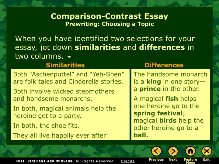 Good Topic For Compare And Contrast Essay