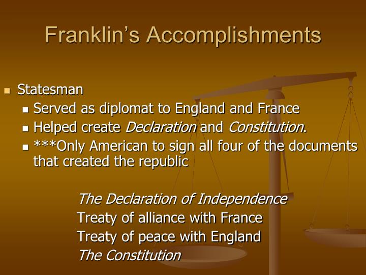 account of the life and accomplishments of benjamin franklin Ben franklin's almanac: being a true account of the good gentleman's life atheneum books for young readers, 2003 atheneum books for young readers, 2003 modeled on franklin's poor richard's almanac , this book is a combination of biography, anecdote, cartoon, and etchings. account of the life and accomplishments of benjamin franklin Ben franklin's almanac: being a true account of the good gentleman's life atheneum books for young readers, 2003 atheneum books for young readers, 2003 modeled on franklin's poor richard's almanac , this book is a combination of biography, anecdote, cartoon, and etchings.