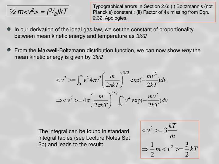 Ppt Thermal Kinetic Lecture 7 Maxwell Boltzmann The Integral Can Be Found In Standard