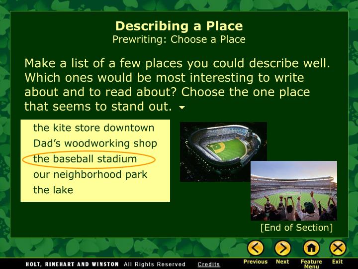 essay describing a place