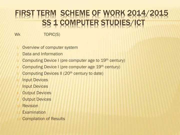 Scheme of work Scheme of work Subject syllabus code