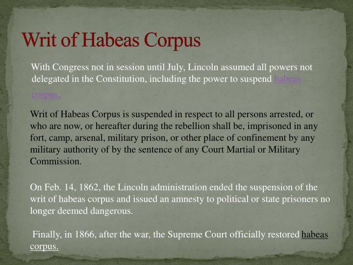 The Suspension Of Habeas Corpus