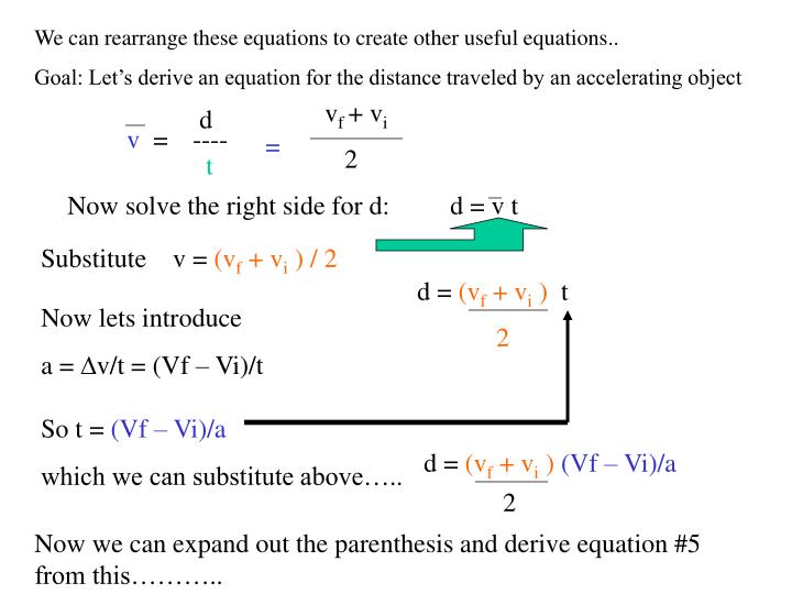 Ppt The 5 Kinematic Equations Powerpoint Presentation Id 6011587 Now We Can Expand Out The Pahesis And Derive Equation 5 From This
