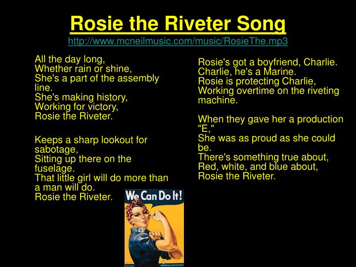 why rosie the riveter essay example Why rosie the riveter answers for the future of women history is often taken for granted in today’s society without certain events in our nations past, the america we live in today would be vastly different. why rosie the riveter essay example Why rosie the riveter answers for the future of women history is often taken for granted in today’s society without certain events in our nations past, the america we live in today would be vastly different.