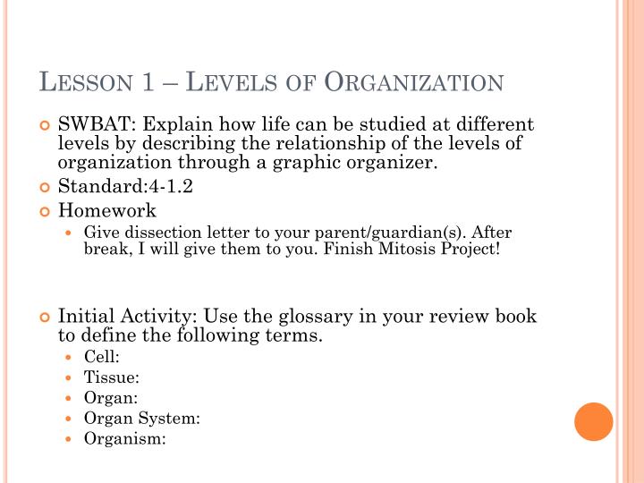 Levels Of Organization Worksheet