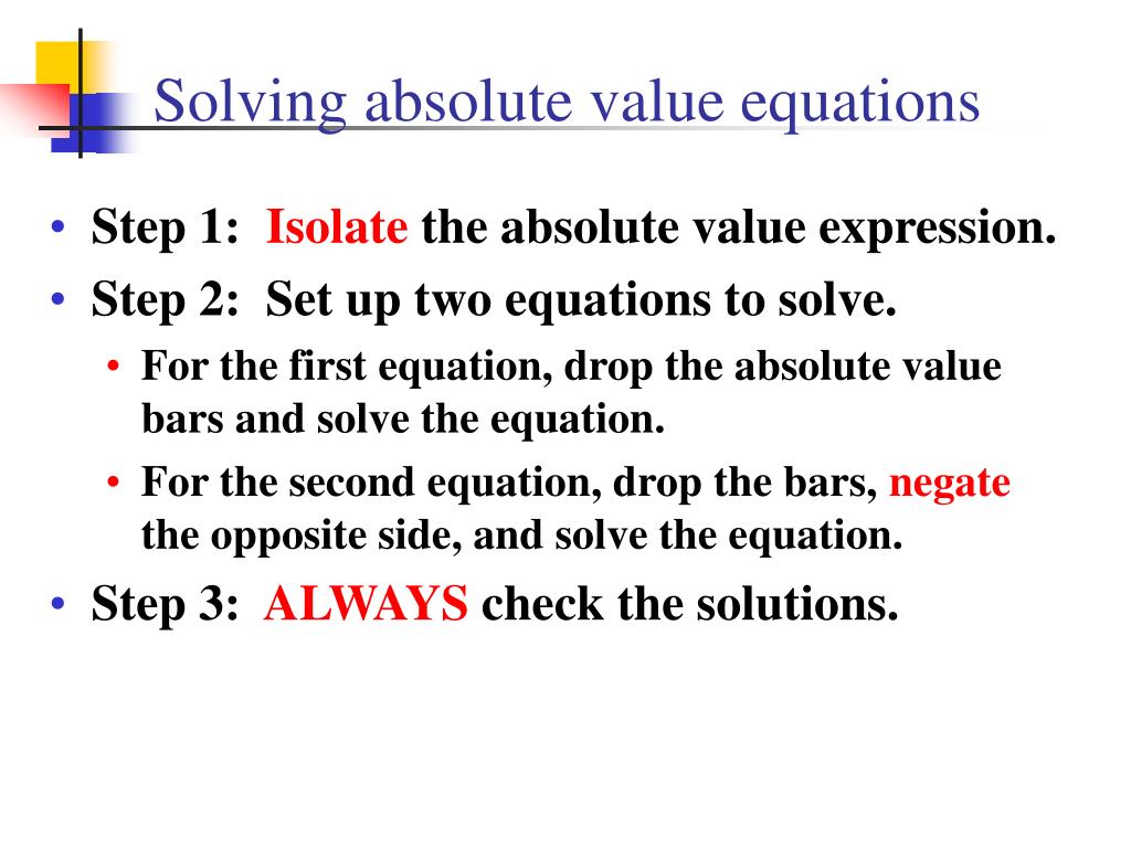 Ppt Solving Absolute Value Equations Powerpoint Presentation Free