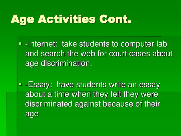 age discrimination essay 9 Essay topics: should age discrimination against older workers be made illegal. age discrimination essay 9 Essay topics: should age discrimination against older workers be made illegal.