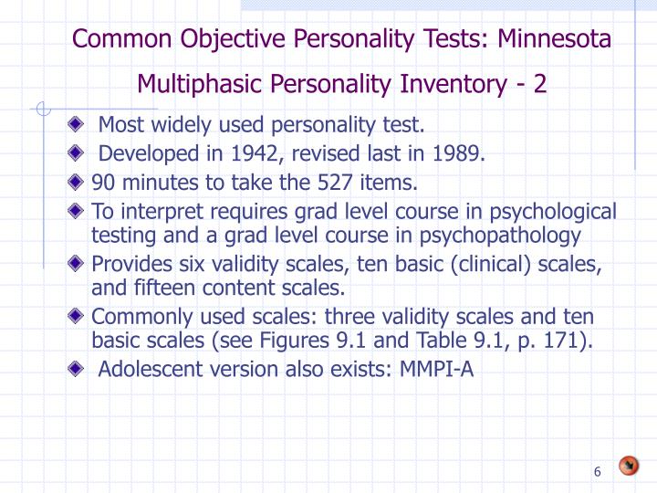 Minnesota Multiphasic Personality Inventory 2 Test PPT - Chapter 9: Clinical Assessment PowerPoint Presentation - ID:6696147