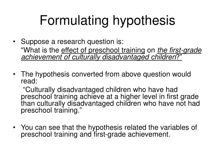 Developing hypothesis and research questions