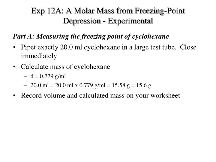 Pictures Freezing Point Depression Worksheet Toribeedesign Ppt Exp 12a A Molar Mass From Freezing Point Depression