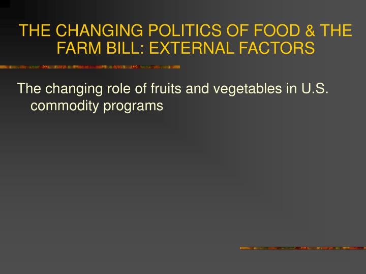 politics of food This course encompasses the study of eating as it affects the health and well-being of every human topics include taste preferences, food aversions, the regulation of hunger and satiety. politics of food This course encompasses the study of eating as it affects the health and well-being of every human topics include taste preferences, food aversions, the regulation of hunger and satiety.