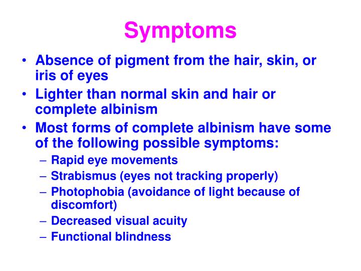 a description of oculocutaneous albinism which involves the absence of melanin In humans, there are two principal types of albinism: oculocutaneous, affecting the eyes, skin and hair, and ocular affecting the eyes only most people with oculocutaneous albinism appear white or very pale, as the melanin pigments responsible for brown, black, and some yellow colorations are not present. a description of oculocutaneous albinism which involves the absence of melanin In humans, there are two principal types of albinism: oculocutaneous, affecting the eyes, skin and hair, and ocular affecting the eyes only most people with oculocutaneous albinism appear white or very pale, as the melanin pigments responsible for brown, black, and some yellow colorations are not present.