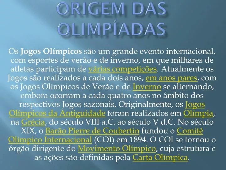 PPT Origem das Olimpíadas PowerPoint Presentation free download ID