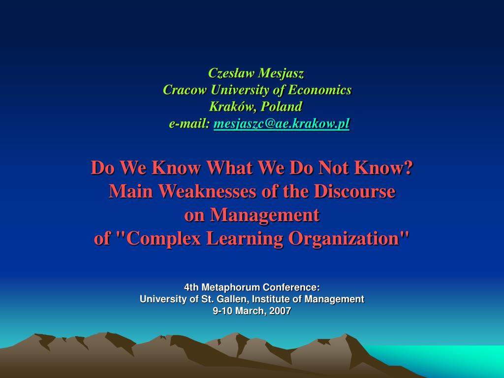 Ppt Czeslaw Mesjasz Cracow University Of Economics Krakow Poland E Mail Mesjaszc Ae Krakow Pl Powerpoint Presentation Id