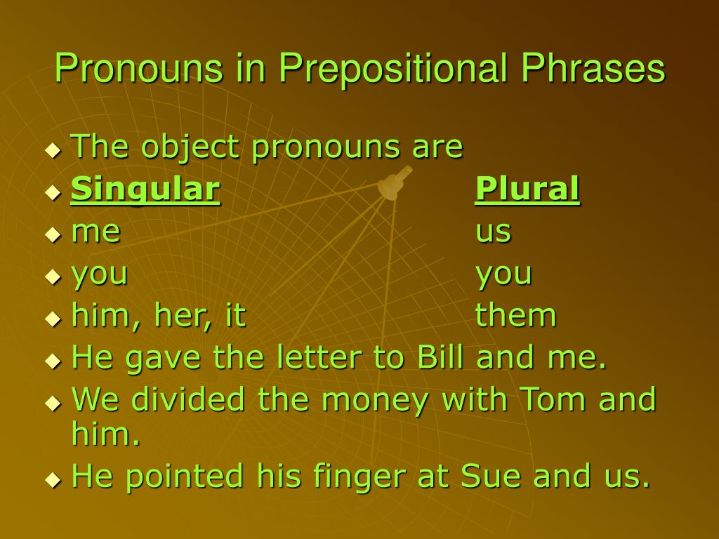 Pronouns In Prepositional Phrases Worksheets