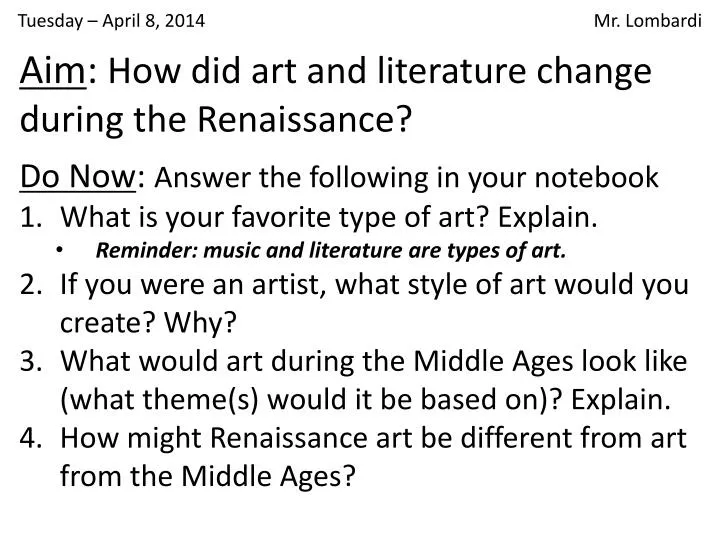PPT Aim How did art and literature change during the