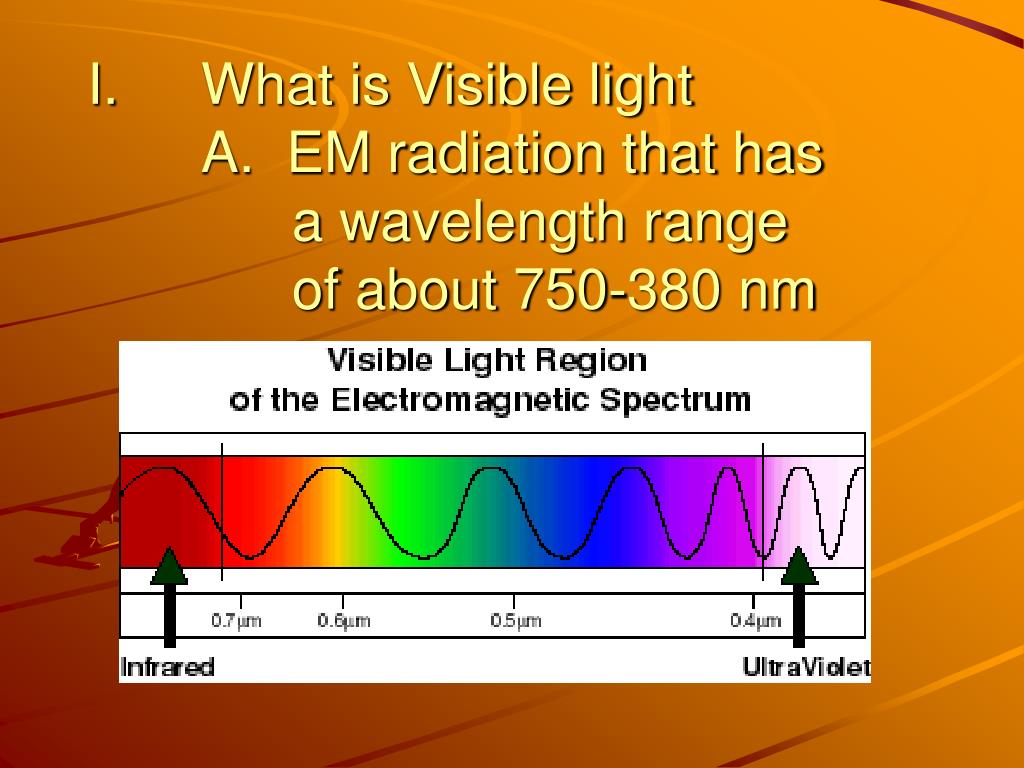 barrikade Mince indtryk PPT - What is Visible light A. EM radiation that has a wavelength range of  about 750-380 nm PowerPoint Presentation - ID:5389131