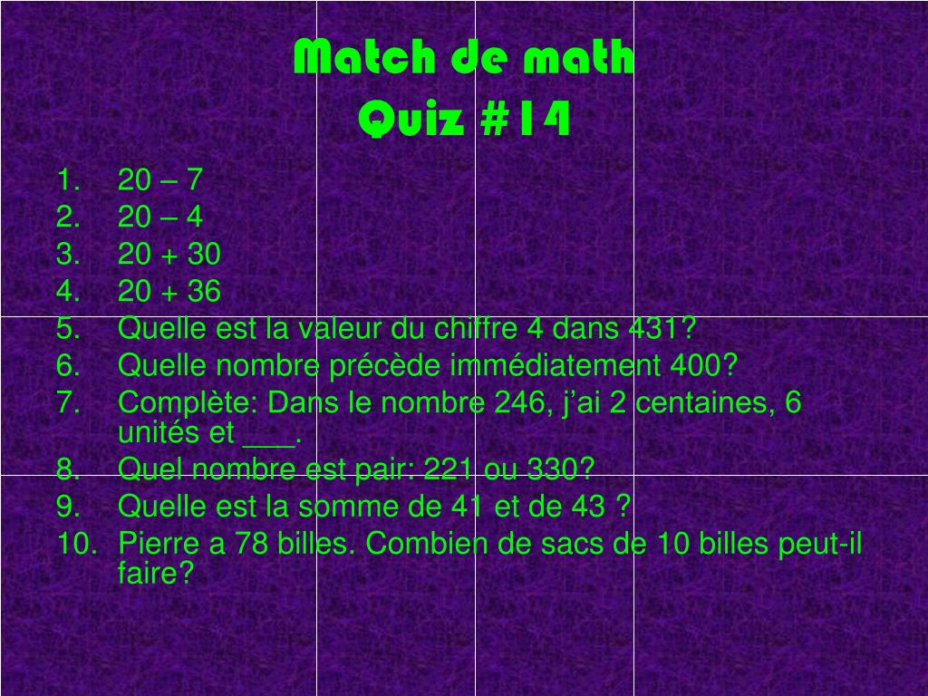 PPT - Match de math Quiz #1 PowerPoint Presentation, free download -  ID:5389483