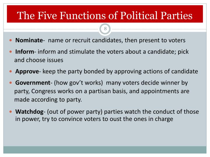 5 major functions of political parties