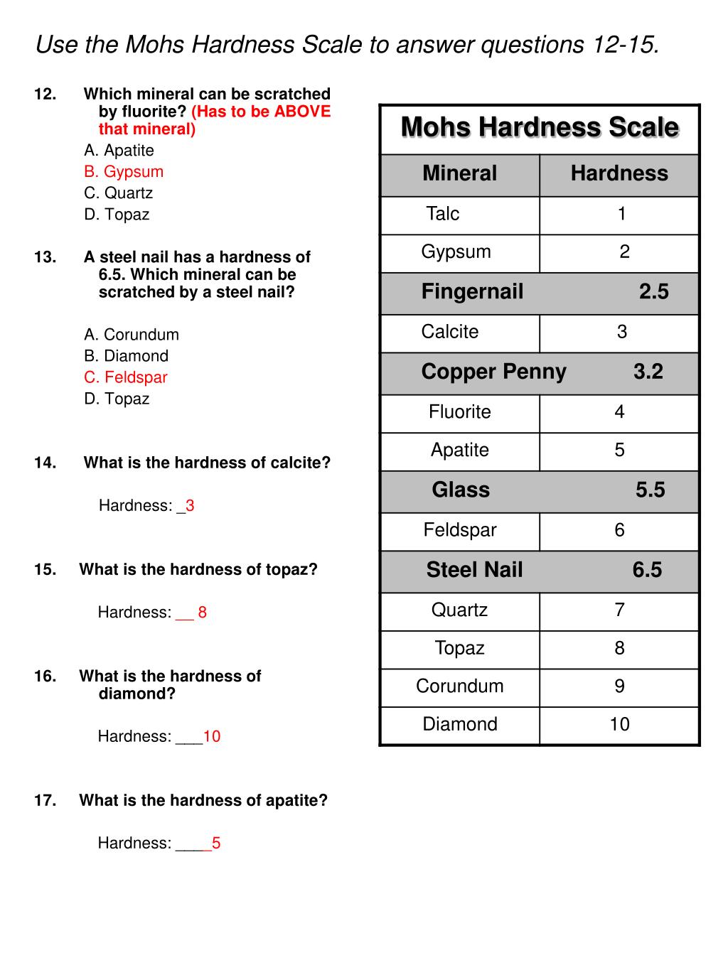 PPT - Rocks & Minerals Study Guide PowerPoint Presentation, free Inside Mohs Hardness Scale Worksheet