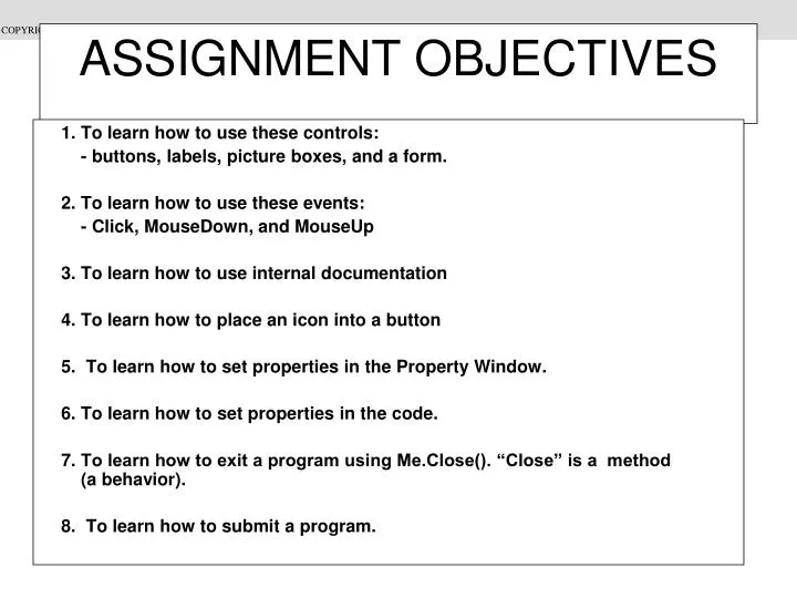 assignment meaning and objectives