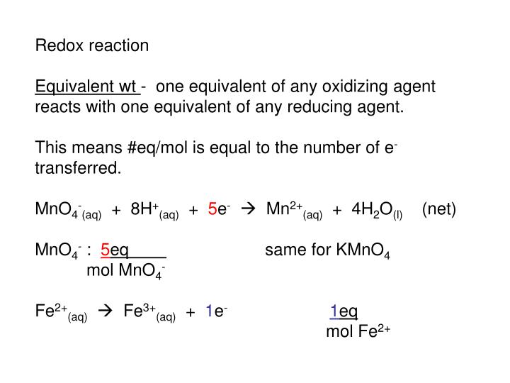 PPT Exp. 16 Volumetric Analysis Redox Titration Normality = eq wt