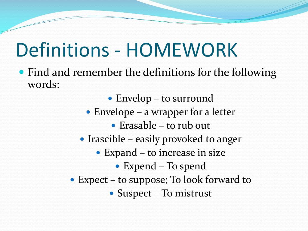 the definitions of homework