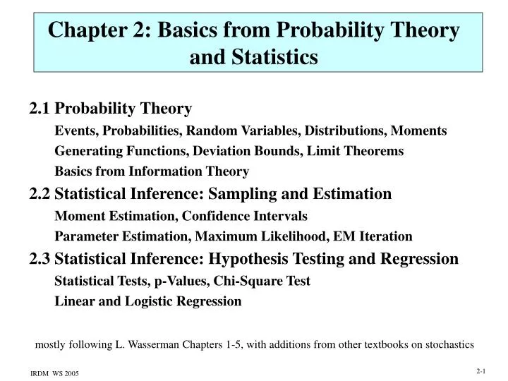 PPT - Chapter 2: Basics From Probability Theory And Statistics ...