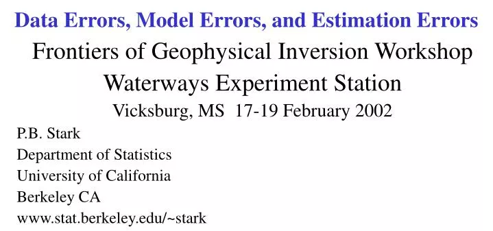 data errors model errors and estimation errors n.