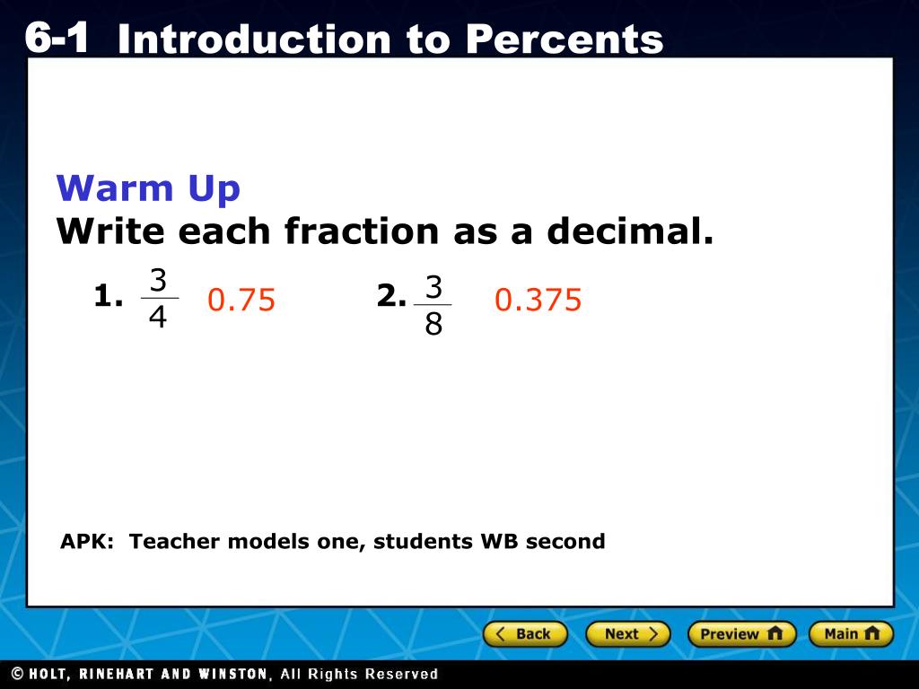 PPT - Warm Up Write each fraction as a decimal. PowerPoint