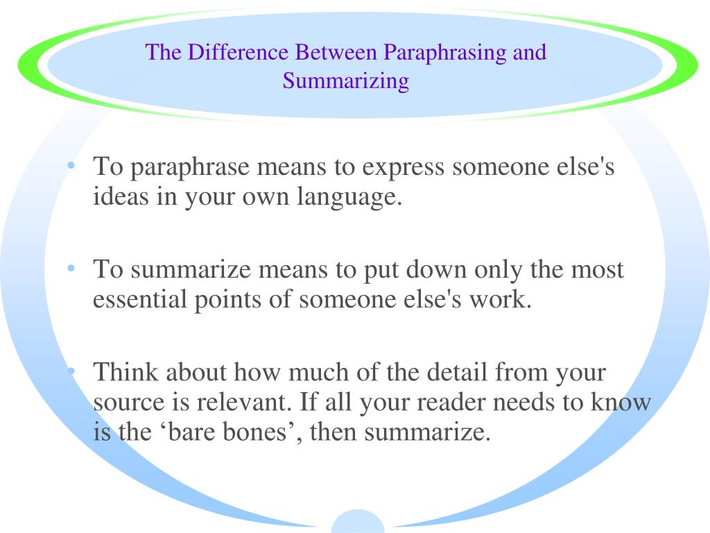 what is summarizing and paraphrasing