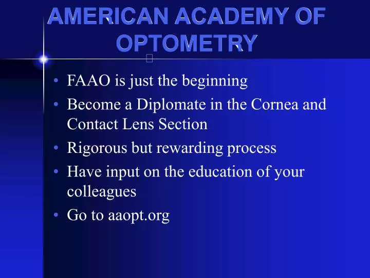 PPT AMERICAN ACADEMY OF OPTOMETRY PowerPoint Presentation, free