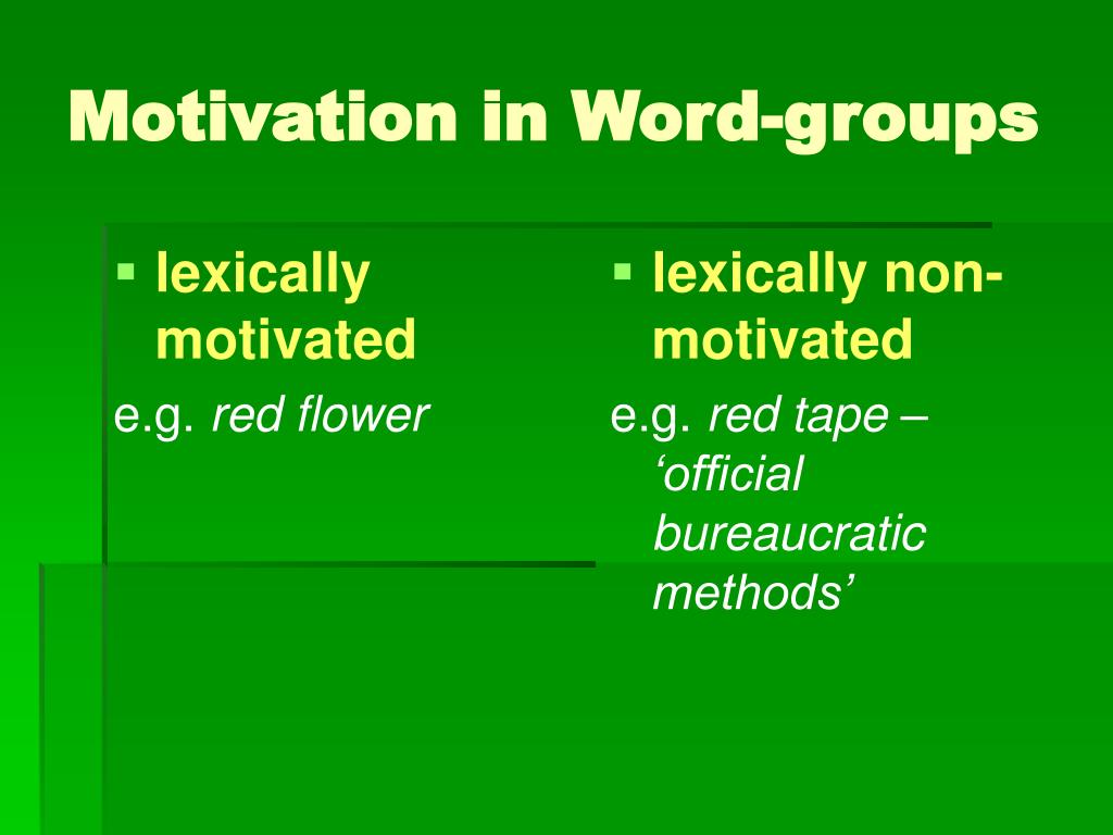 Meaning of word groups. Motivated Word Groups. Motivation in Word-Groups.. Non-motivated Words. Non-motivated Word-Groups.