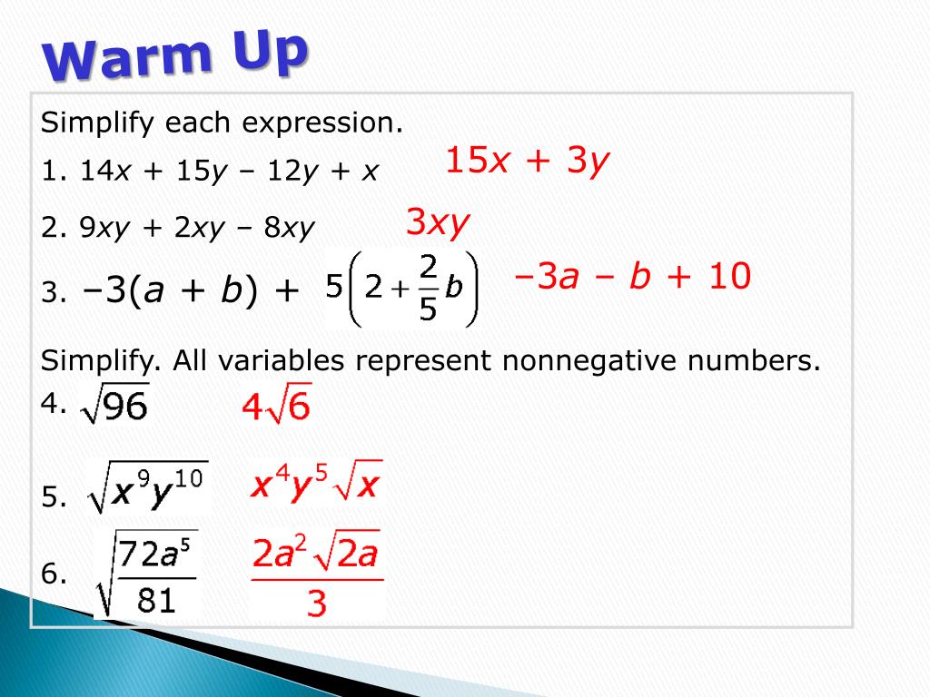 Ppt Simplify Each Expression 1 14 X 15 Y 12 Y X 2 9 Xy 2 Xy 8 Xy Powerpoint Presentation Id