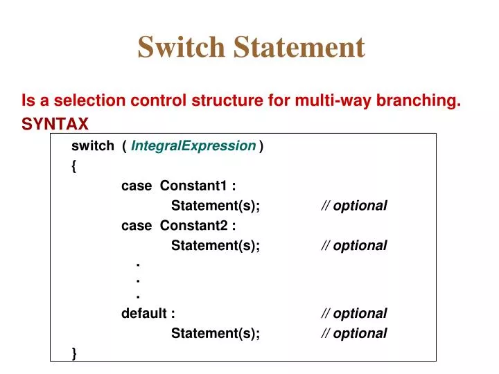 PPT Switch Statement PowerPoint Presentation, free download ID5437562