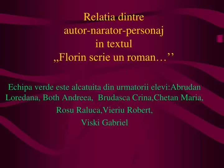 relatia dintre autor narator personaj in textul florin scrie un roman n.