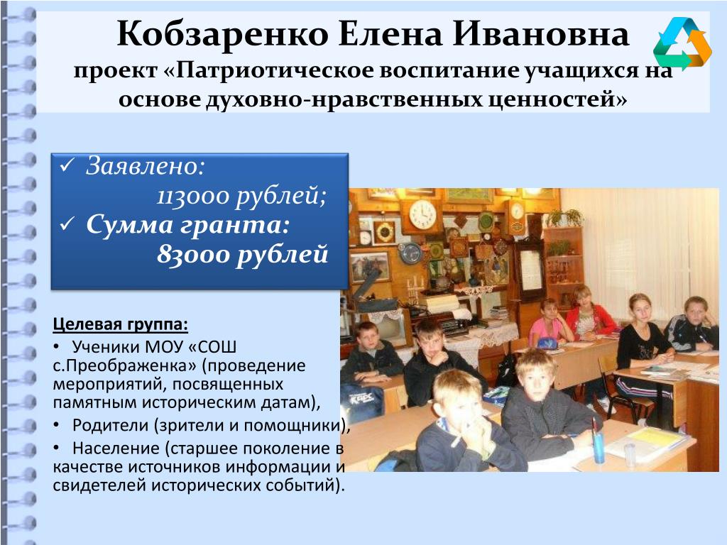 Целевая группа школьники. Проект 3 класс Ивановна. Ученик муниципального общеобразовательного учреждения