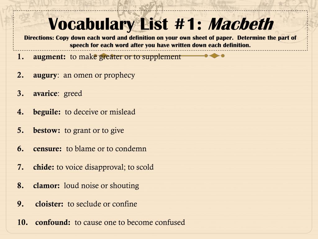 8 key words from macbeth's speech