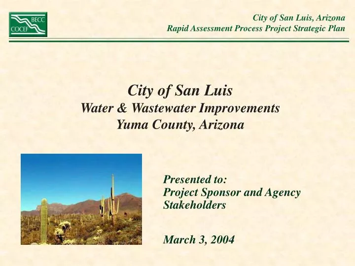 PPT City of San Luis Water & Wastewater Improvements Yuma County