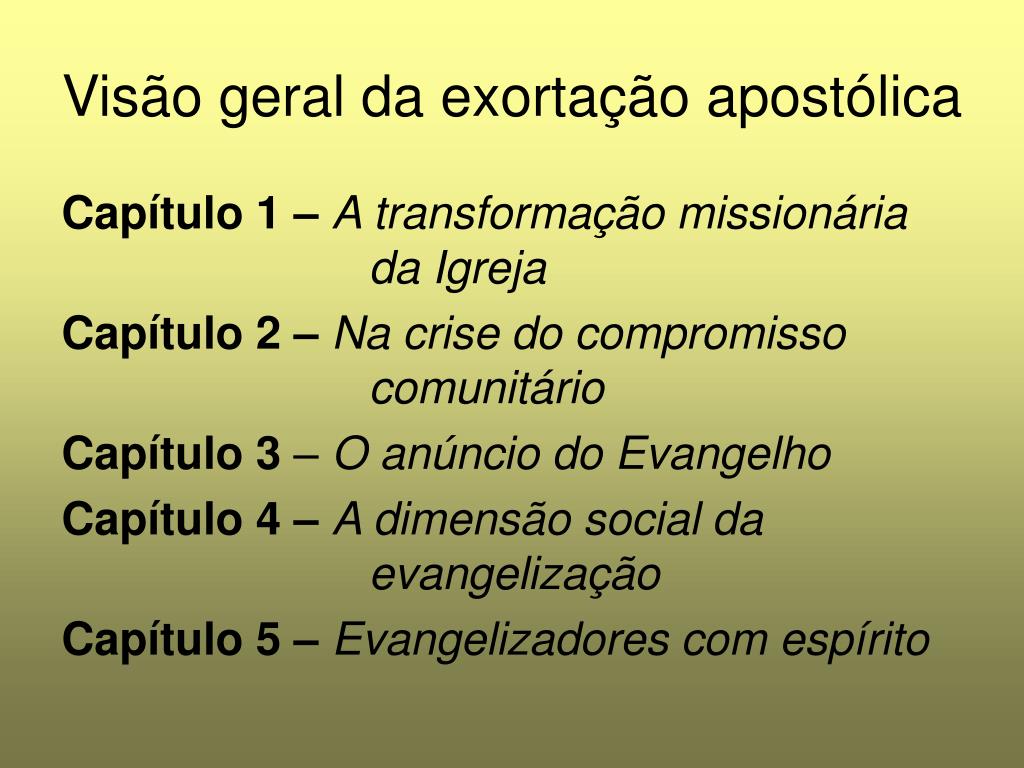 PPT - Reflexão sobre a exortação apostólica Evangelii Gaudium PowerPoint  Presentation - ID:5454646