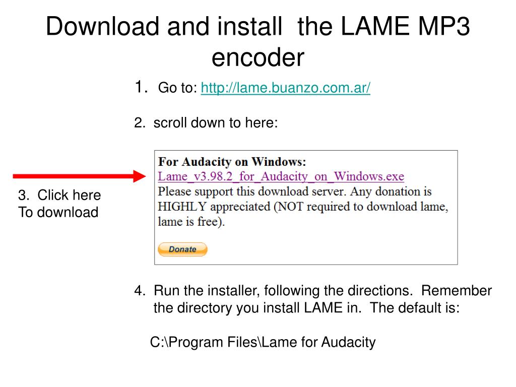 PPT - Audacity setup, installing the LAME MP3 encoder PowerPoint  Presentation - ID:5455205