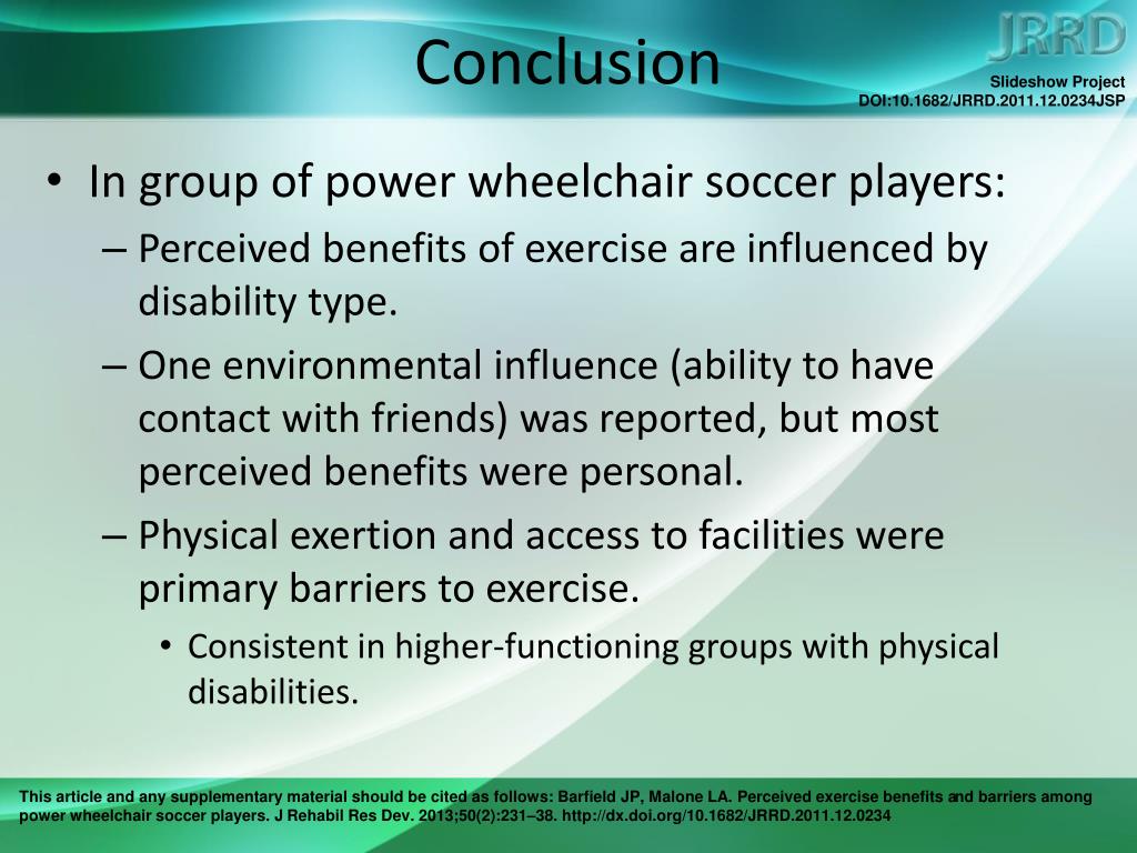 PPT - Perceived exercise benefits and barriers among power wheelchair ...