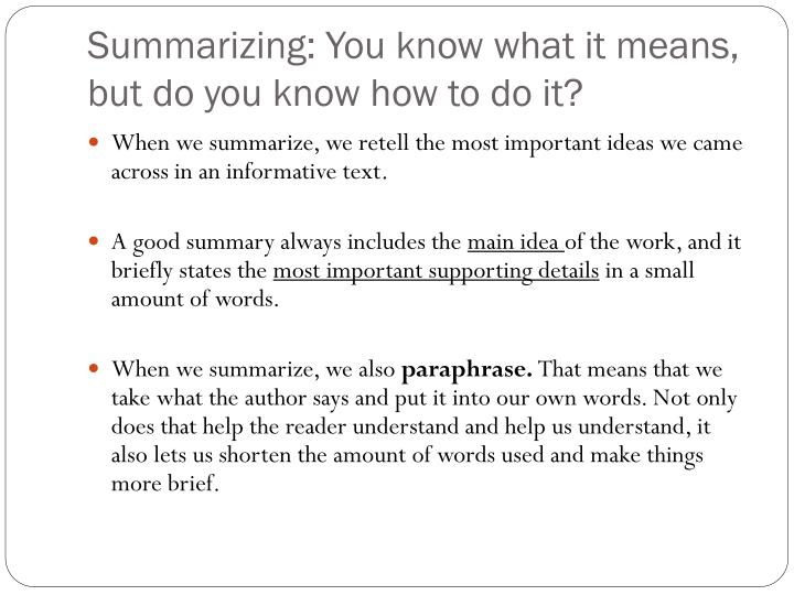 What does summary of main points mean