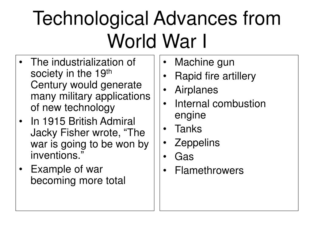 technological advancements in ww1 essay