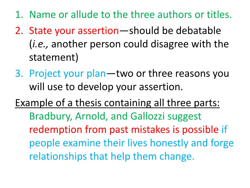 three main parts of a thesis statement