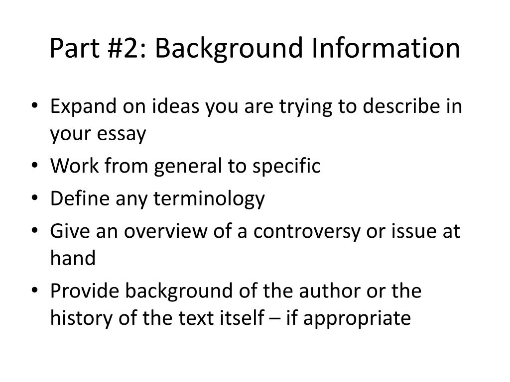 background information essay definition