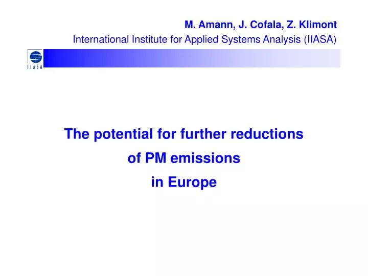 the potential for further reductions of pm emissions in europe n.
