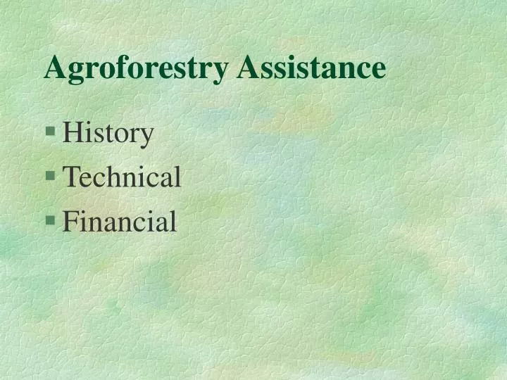 agroforestry assistance n.