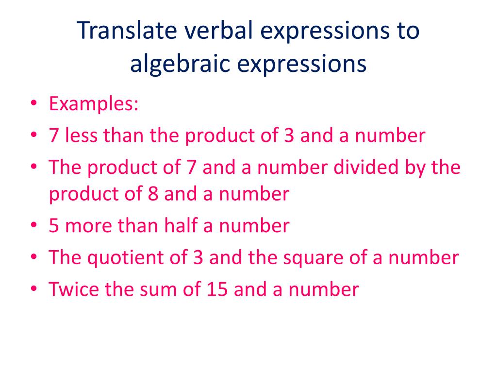 Verbal Phrases Into Algebraic Expressions Worksheet