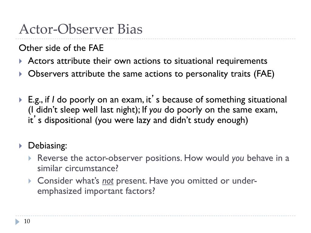 actor observer bias psychology quizlet